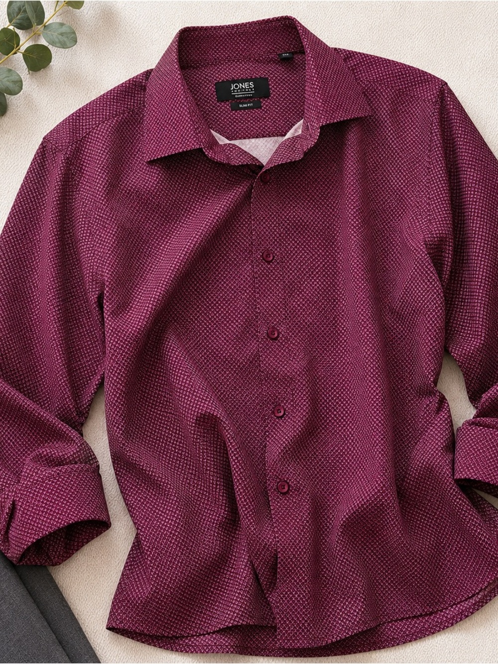 Jones New York Men’s Burgundy Textured Dress Shirt